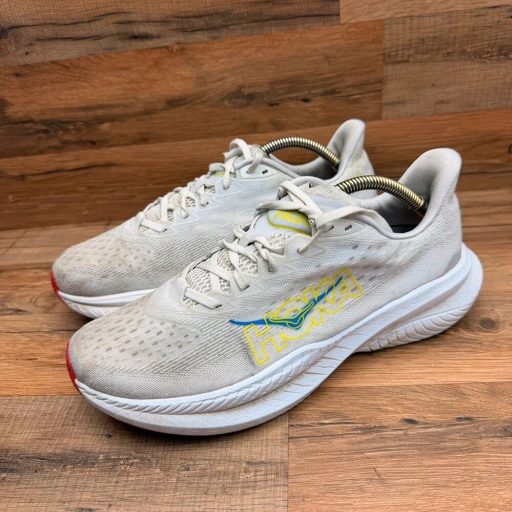 Hoka Mach 6 White Blue Glass Men's size 11D Running Shoes